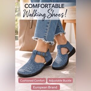 Rieker Antistress Mary Jane Shoes Womens 6.5 Blue Woven Leather T Strap Comfort